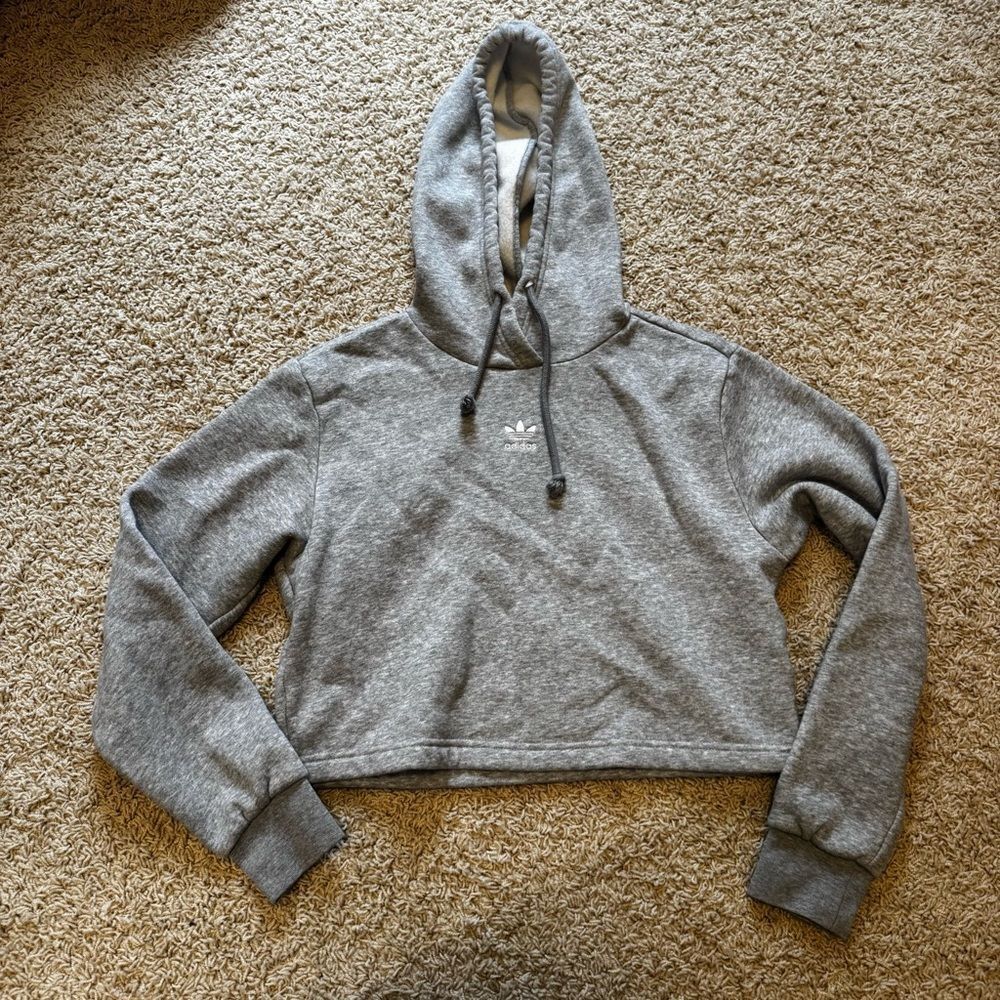 Adidas Cropped Hoodie Grey Womens Size XS Like new
